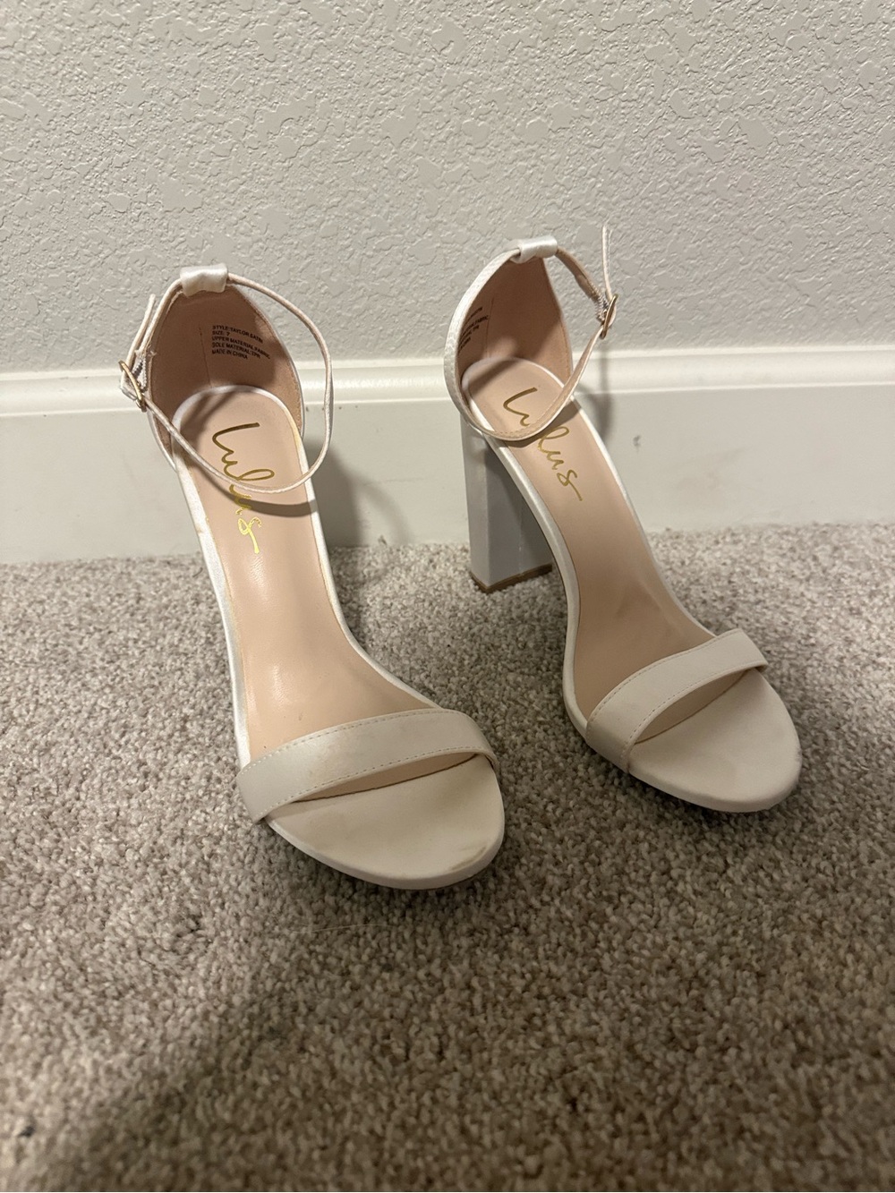 Lulu's White Satin Ankle-Strap Block Heel Sandals